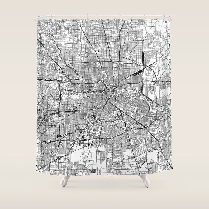 Houston White Map Shower Curtain Gallery Image 1
