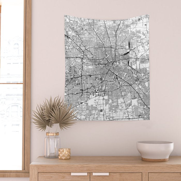Houston White Map Wall Tapestry Gallery Image 2