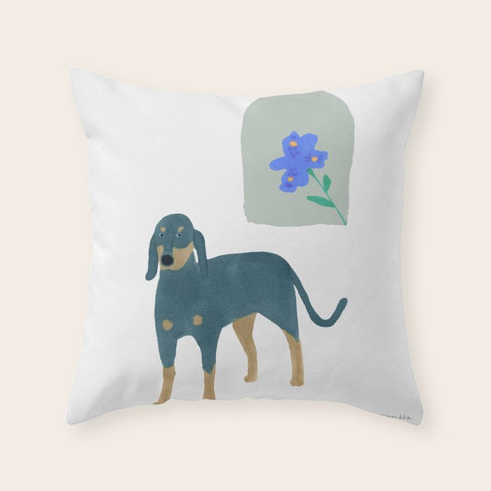 Dog and a Mini Half-Round Window - Indigo and White Throw Pillow Gallery Image 6