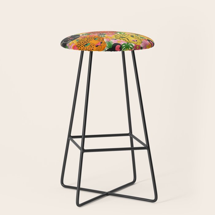 Maximalist Jungle Tiger Cheetah Leopard and Jaguar Stool Gallery Image 1