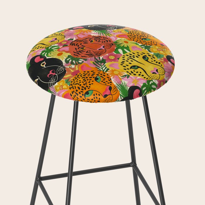Maximalist Jungle Tiger Cheetah Leopard and Jaguar Stool Gallery Image 2