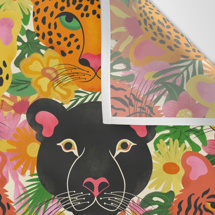 Maximalist Jungle Tiger Cheetah Leopard and Jaguar Wall Tapestry Gallery Image 3