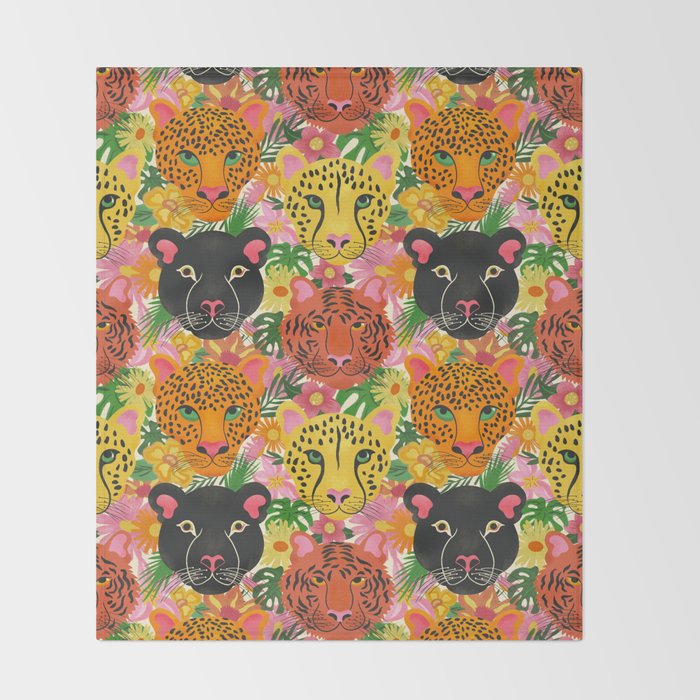 Maximalist Jungle Tiger Cheetah Leopard and Jaguar Throw Blanket Gallery Image 2