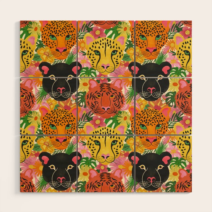 Maximalist Jungle Tiger Cheetah Leopard and Jaguar Wood Wall Art Gallery Image 1