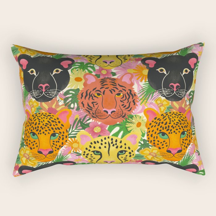 Maximalist Jungle Tiger Cheetah Leopard and Jaguar Rectangular Pillow Gallery Image 1