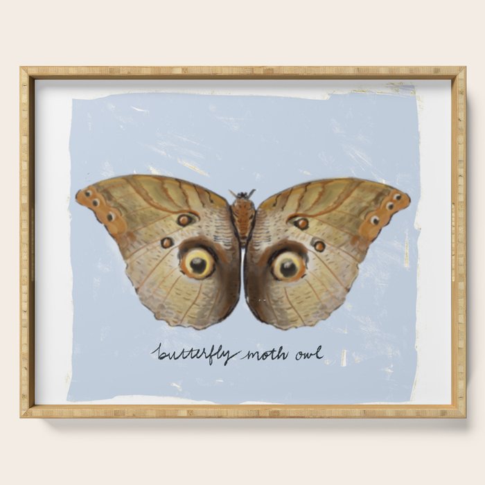 Vintage Butterfly Moth Owl on Soft Sky  Serving Tray Gallery Image 1
