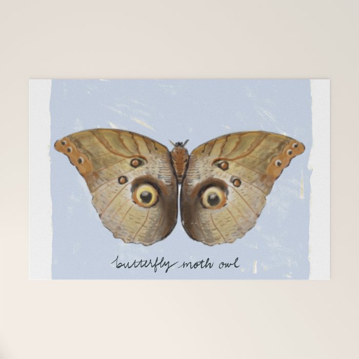 Vintage Butterfly Moth Owl on Soft Sky  Welcome Mat Gallery Image 1
