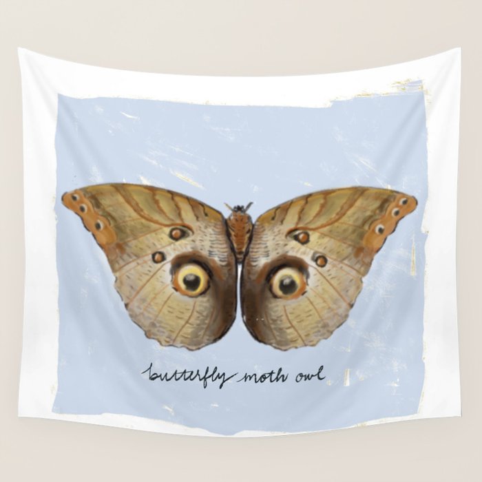 Vintage Butterfly Moth Owl on Soft Sky  Wall Tapestry Gallery Image 4