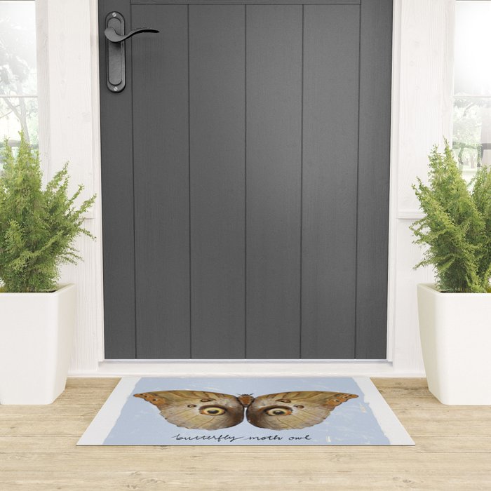 Vintage Butterfly Moth Owl on Soft Sky  Welcome Mat Gallery Image 3