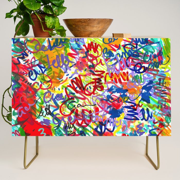 Urban Graffiti Pattern Art Made With Ink and Pen Credenza Gallery Image 1