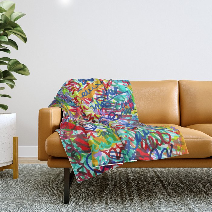 Urban Graffiti Pattern Art Made With Ink and Pen Throw Blanket Gallery Image 1