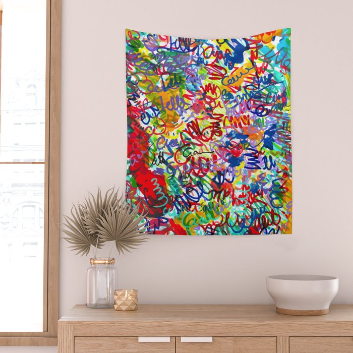 Urban Graffiti Pattern Art Made With Ink and Pen Wall Tapestry Gallery Image 2