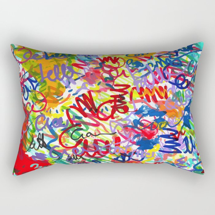 Urban Graffiti Pattern Art Made With Ink and Pen Rectangular Pillow Gallery Image 1