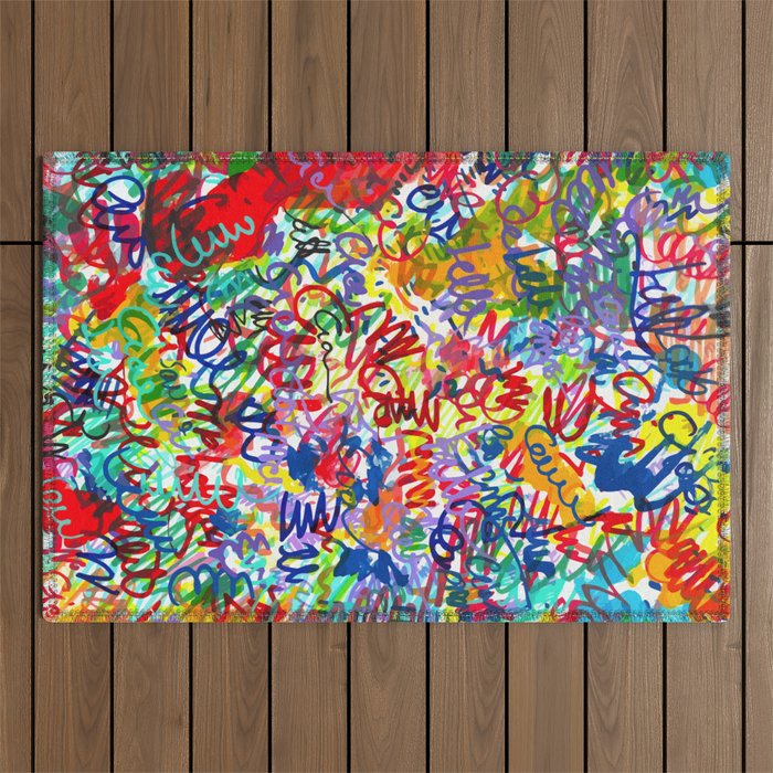 Urban Graffiti Pattern Art Made With Ink and Pen Outdoor Rug Gallery Image 1