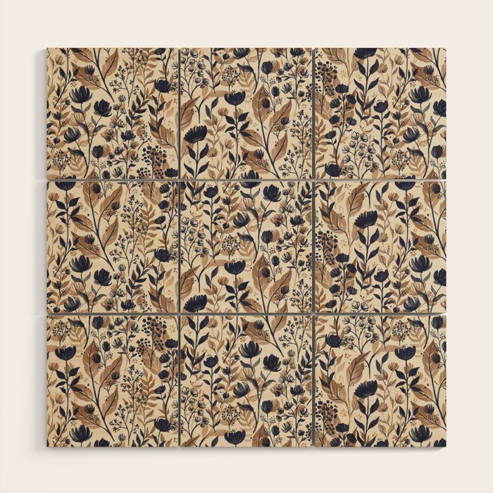 Moody Blooms Dark Neutral Wood Wall Art Gallery Image 1