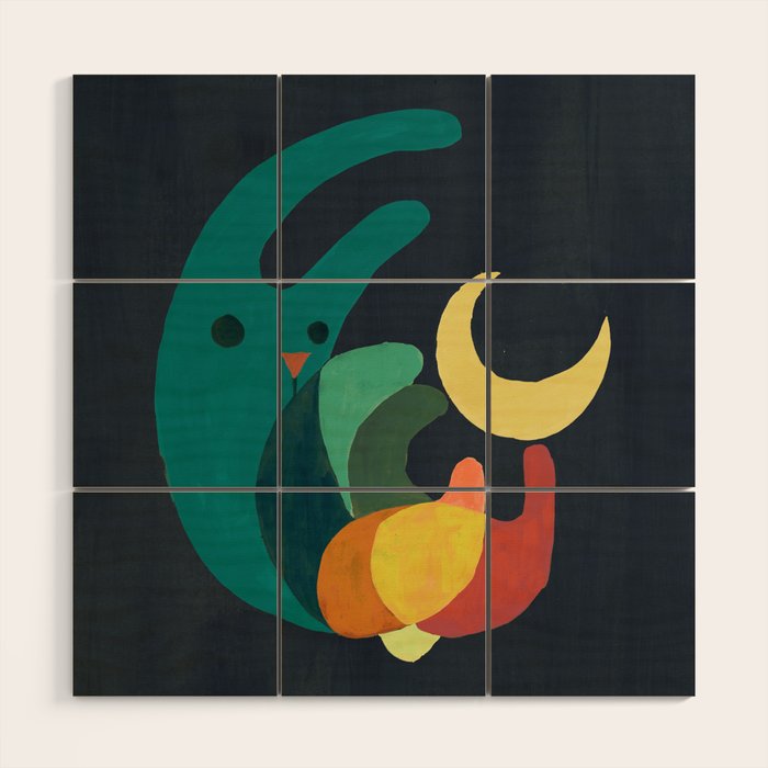Rabbit and crescent moon Wood Wall Art Gallery Image 1