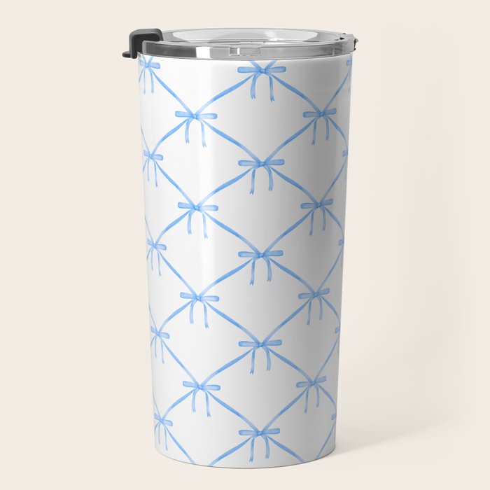 Bows & Ribbons Pattern VII Baby Blue Travel Mug Gallery Image 3