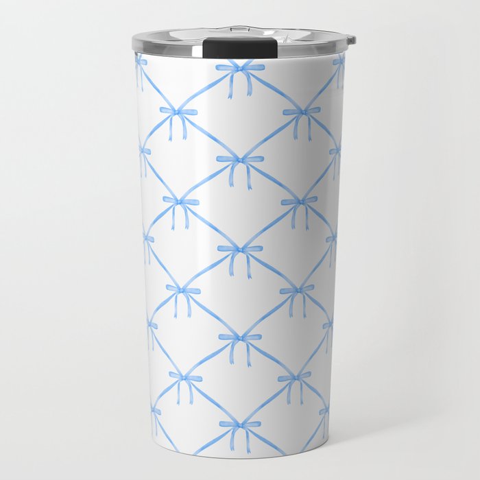 Bows & Ribbons Pattern VII Baby Blue Travel Mug Gallery Image 1