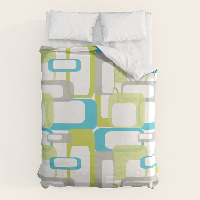 Mid-Century Modern Rectangle Design Blue Green and Gray Duvet Cover Gallery Image 1