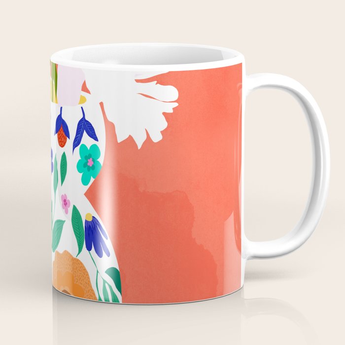 The Flowerpot, Floral Nature Watercolor Painting, Eclectic Bohemian Blossom Plants, Maximalism Contemporary Boho Coffee Mug Gallery Image 1