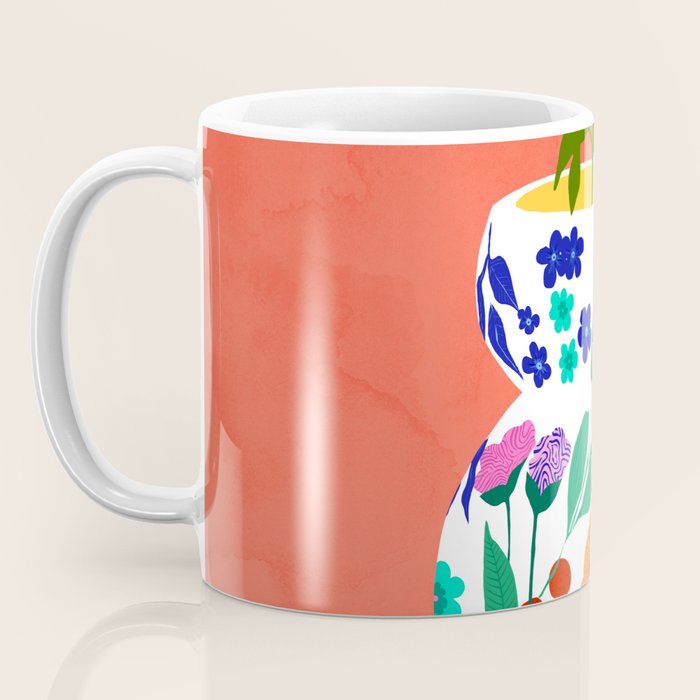 The Flowerpot, Floral Nature Watercolor Painting, Eclectic Bohemian Blossom Plants, Maximalism Contemporary Boho Coffee Mug Gallery Image 3