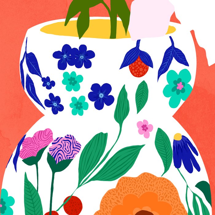 The Flowerpot, Floral Nature Watercolor Painting, Eclectic Bohemian Blossom Plants, Maximalism Contemporary Boho Coffee Mug Gallery Image 2