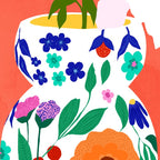 The Flowerpot, Floral Nature Watercolor Painting, Eclectic Bohemian Blossom Plants, Maximalism Contemporary Boho Coffee Mug Gallery Image 2