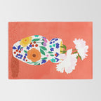 The Flowerpot, Floral Nature Watercolor Painting, Eclectic Bohemian Blossom Plants, Maximalism Contemporary Boho Rug Gallery Image 2