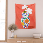 The Flowerpot, Floral Nature Watercolor Painting, Eclectic Bohemian Blossom Plants, Maximalism Contemporary Boho Wall Tapestry Gallery Image 2
