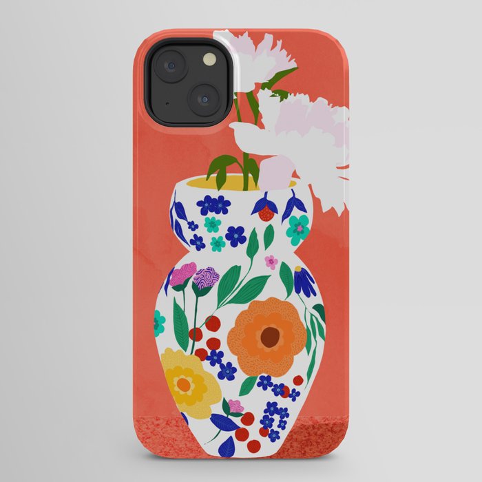 The Flowerpot, Floral Nature Watercolor Painting, Eclectic Bohemian Blossom Plants, Maximalism Contemporary Boho iPhone Case Gallery Image 30