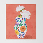 The Flowerpot, Floral Nature Watercolor Painting, Eclectic Bohemian Blossom Plants, Maximalism Contemporary Boho Throw Blanket Gallery Image 2