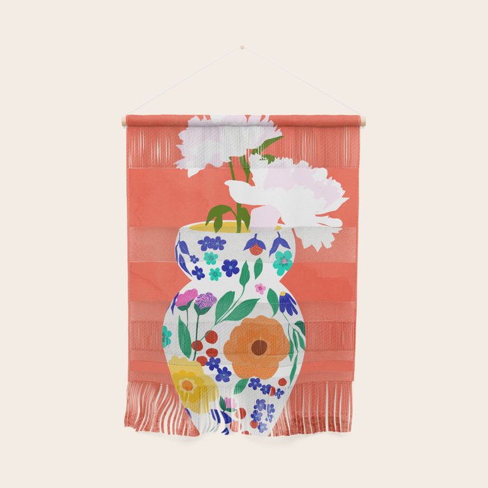 The Flowerpot, Floral Nature Watercolor Painting, Eclectic Bohemian Blossom Plants, Maximalism Contemporary Boho Wall Hanging Gallery Image 1