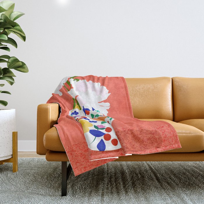 The Flowerpot, Floral Nature Watercolor Painting, Eclectic Bohemian Blossom Plants, Maximalism Contemporary Boho Throw Blanket Gallery Image 1