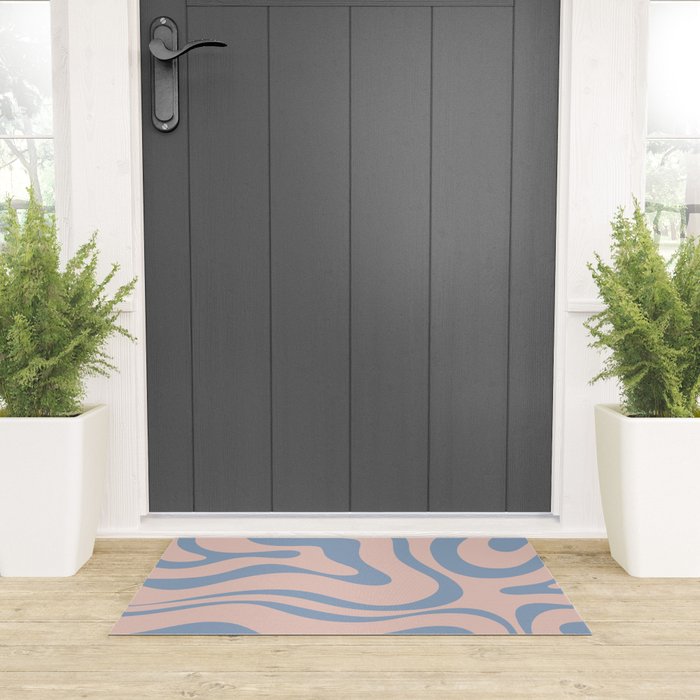 Modern Liquid Swirl Abstract Square in Pastel Blush Pink and Light Blue Welcome Mat Gallery Image 3