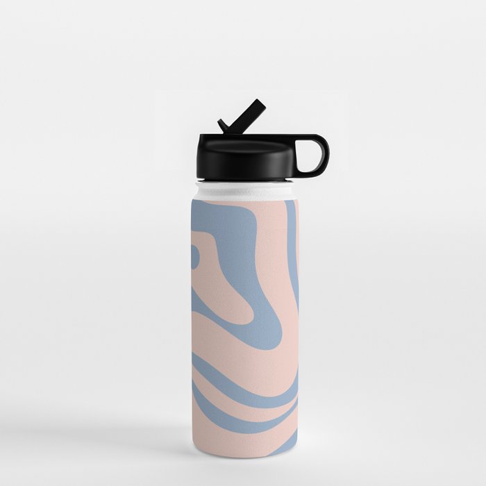 Modern Liquid Swirl Abstract Square in Pastel Blush Pink and Light Blue Water Bottle Gallery Image 1