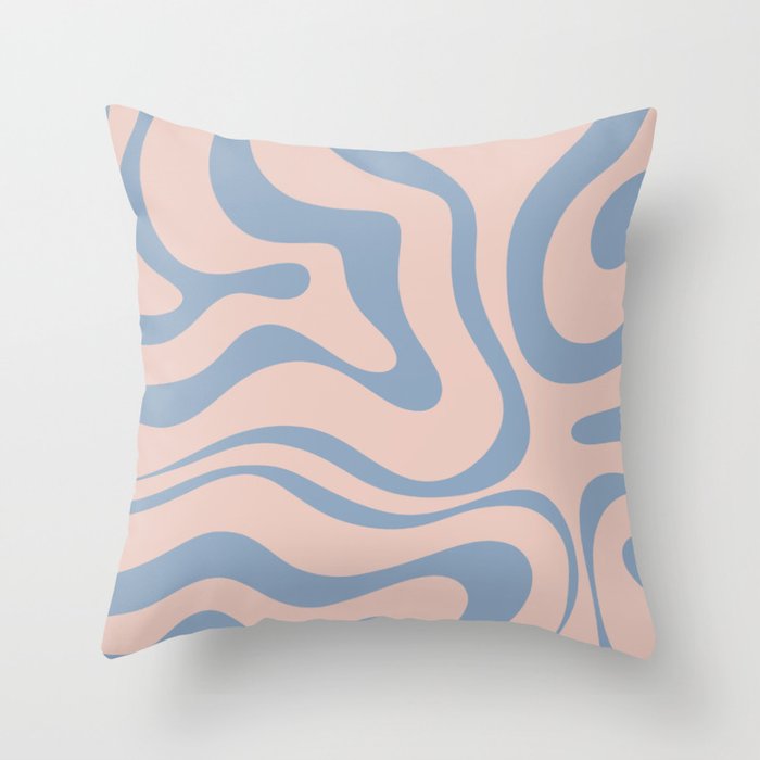 Modern Liquid Swirl Abstract Square in Pastel Blush Pink and Light Blue Throw Pillow Gallery Image 1