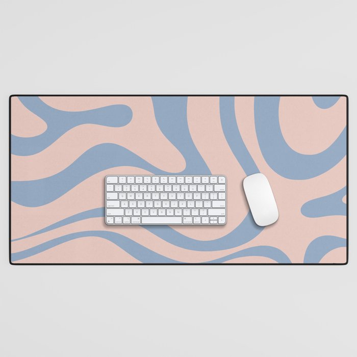 Modern Liquid Swirl Abstract Square in Pastel Blush Pink and Light Blue Desk Mat Gallery Image 1