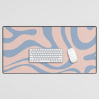 Modern Liquid Swirl Abstract Square in Pastel Blush Pink and Light Blue Desk Mat Gallery Image 1