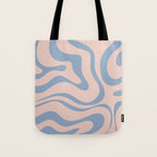 Modern Liquid Swirl Abstract Square in Pastel Blush Pink and Light Blue Tote Bag Gallery Image 1