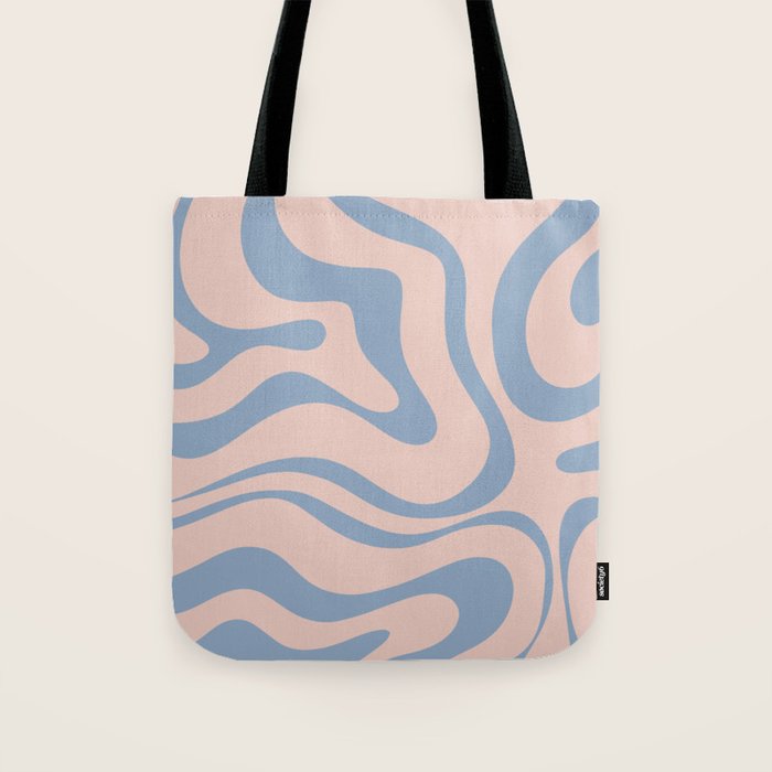 Modern Liquid Swirl Abstract Square in Pastel Blush Pink and Light Blue Tote Bag Gallery Image 1