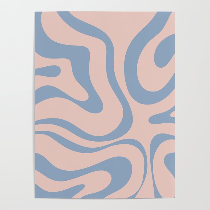 Modern Liquid Swirl Abstract Square in Pastel Blush Pink and Light Blue Poster Gallery Image 4