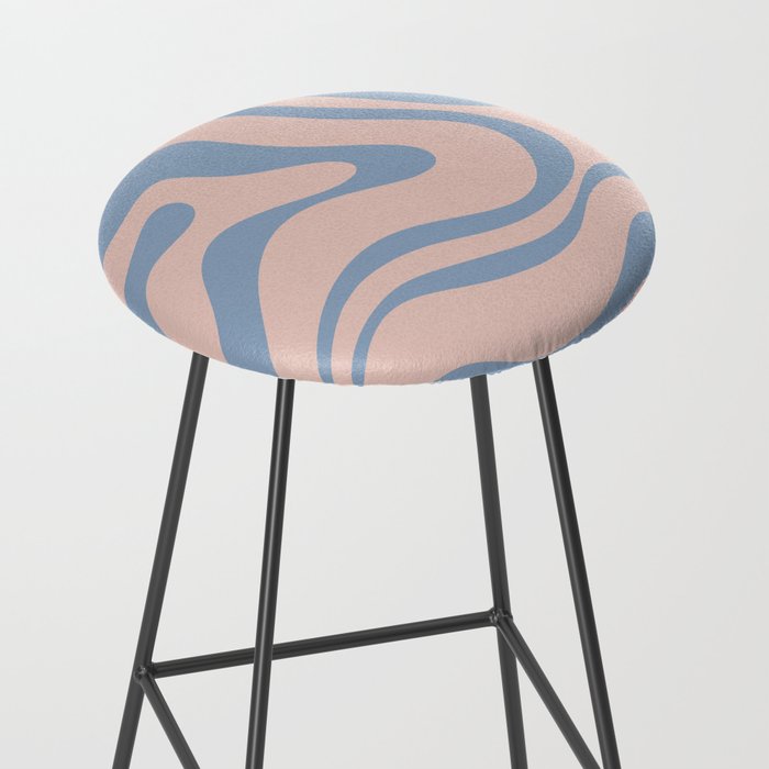 Modern Liquid Swirl Abstract Square in Pastel Blush Pink and Light Blue Stool Gallery Image 2