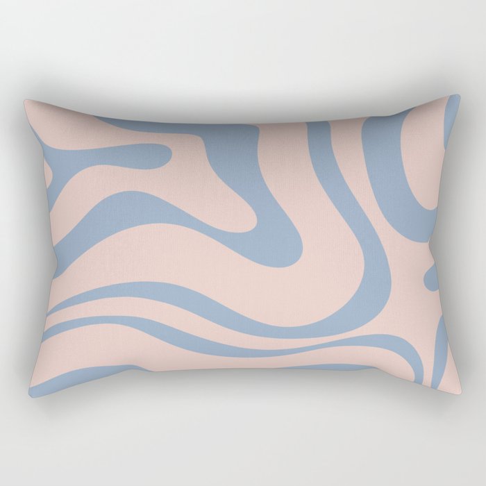 Modern Liquid Swirl Abstract Square in Pastel Blush Pink and Light Blue Rectangular Pillow Gallery Image 2