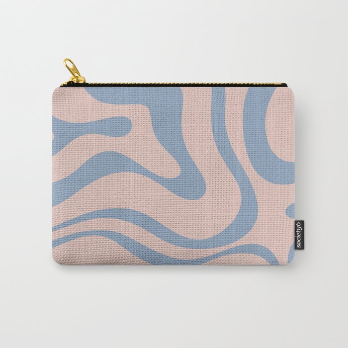 Modern Liquid Swirl Abstract Square in Pastel Blush Pink and Light Blue Carry All Pouch Gallery Image 1