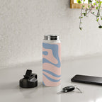 Modern Liquid Swirl Abstract Square in Pastel Blush Pink and Light Blue Water Bottle Gallery Image 4