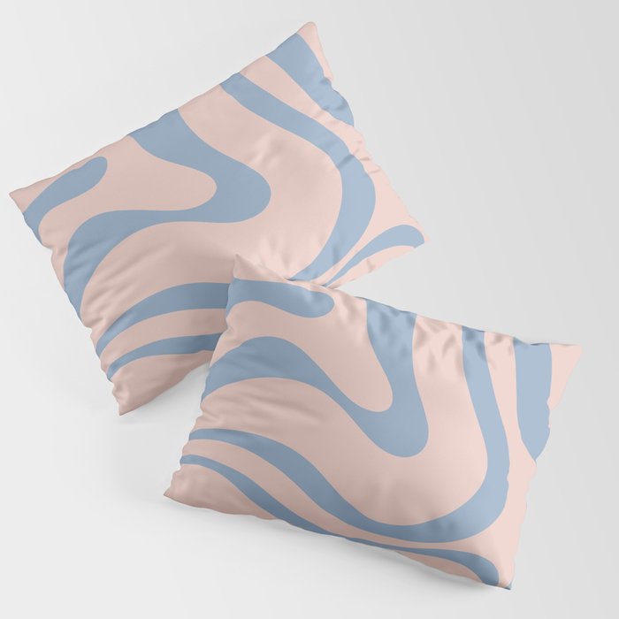 Modern Liquid Swirl Abstract Square in Pastel Blush Pink and Light Blue Pillow Sham Gallery Image 1