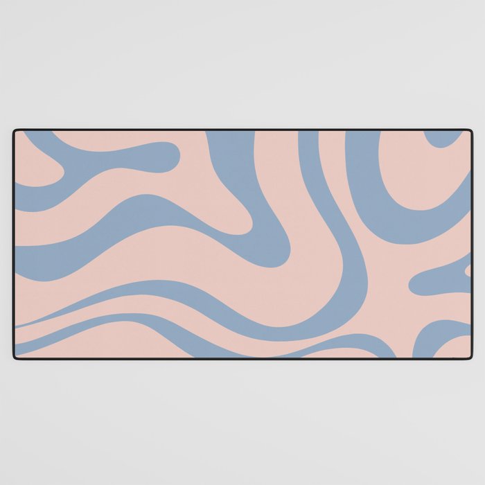 Modern Liquid Swirl Abstract Square in Pastel Blush Pink and Light Blue Desk Mat Gallery Image 3