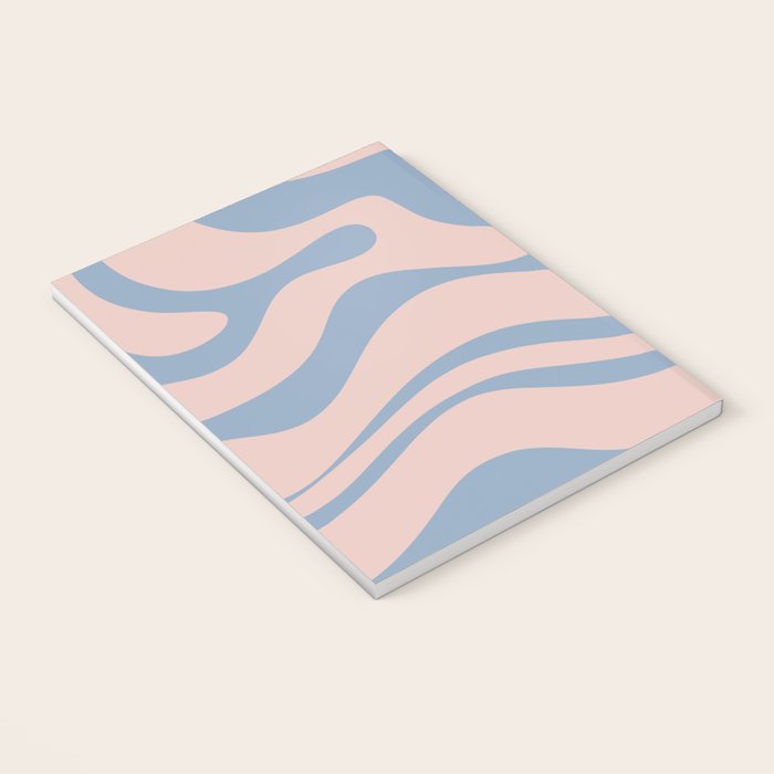 Modern Liquid Swirl Abstract Square in Pastel Blush Pink and Light Blue Notebook Gallery Image 3