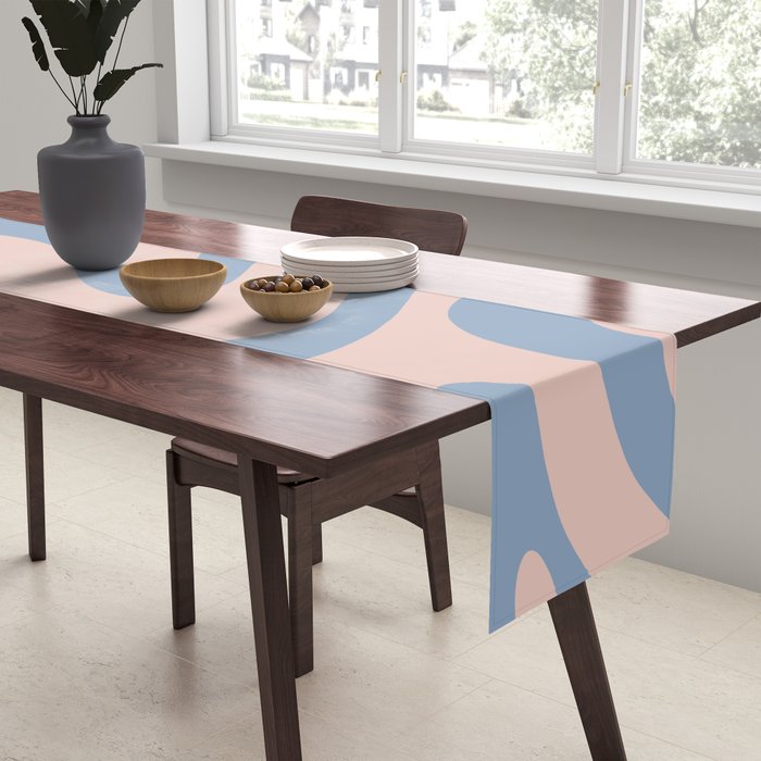 Modern Liquid Swirl Abstract Square in Pastel Blush Pink and Light Blue Table Runner Gallery Image 2