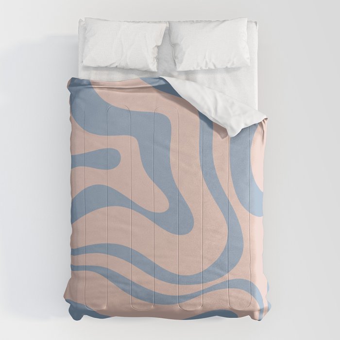 Modern Liquid Swirl Abstract Square in Pastel Blush Pink and Light Blue Comforter Gallery Image 6